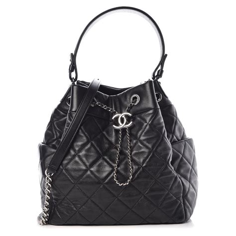 chanel bucket zipper quilted chain bag|CHANEL Lambskin Quilted CC Chain Bucket Bag Black.